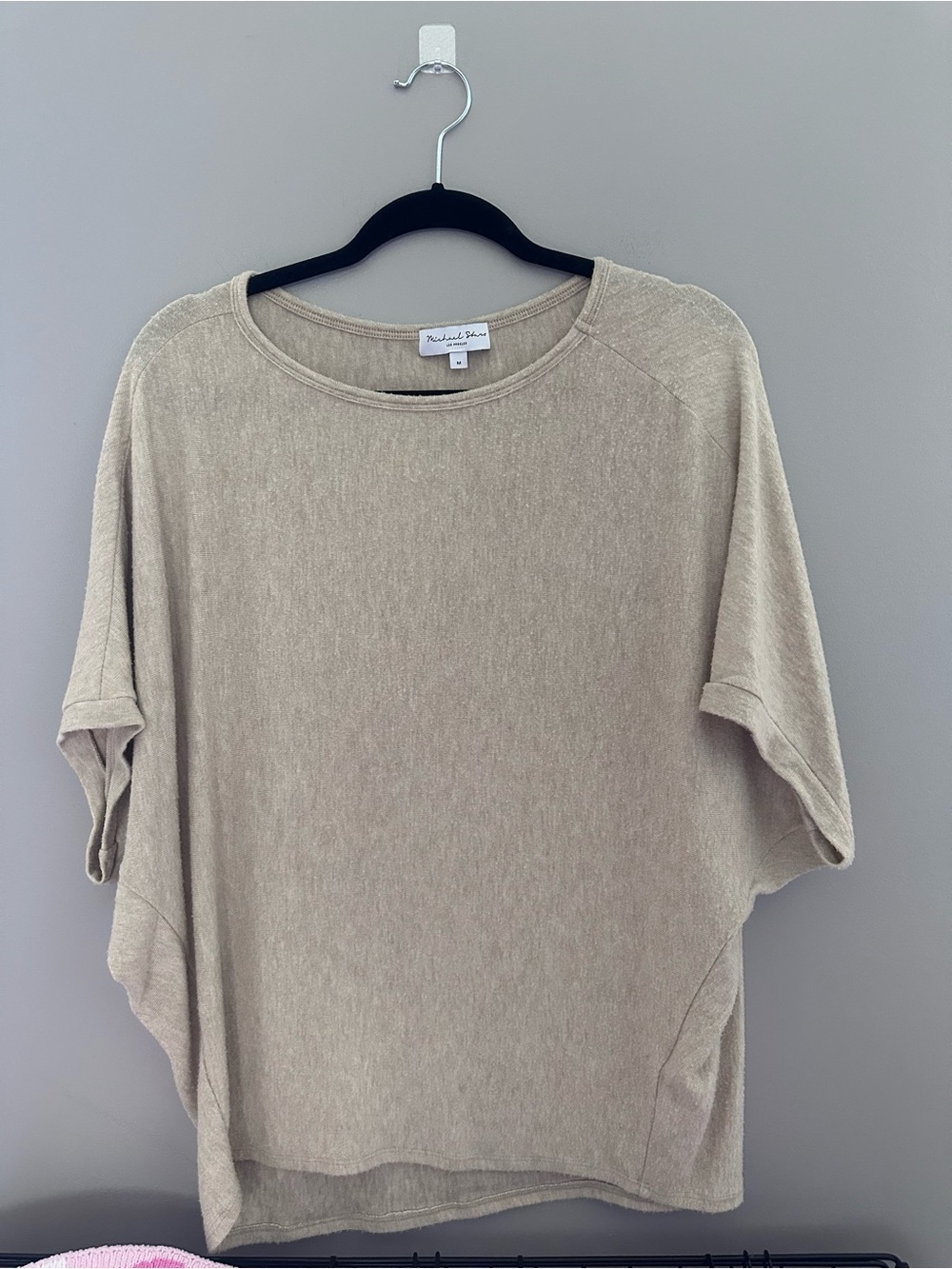 Michael Stars Relaxed Short-Sleeve Dolman Pullover in Taupe